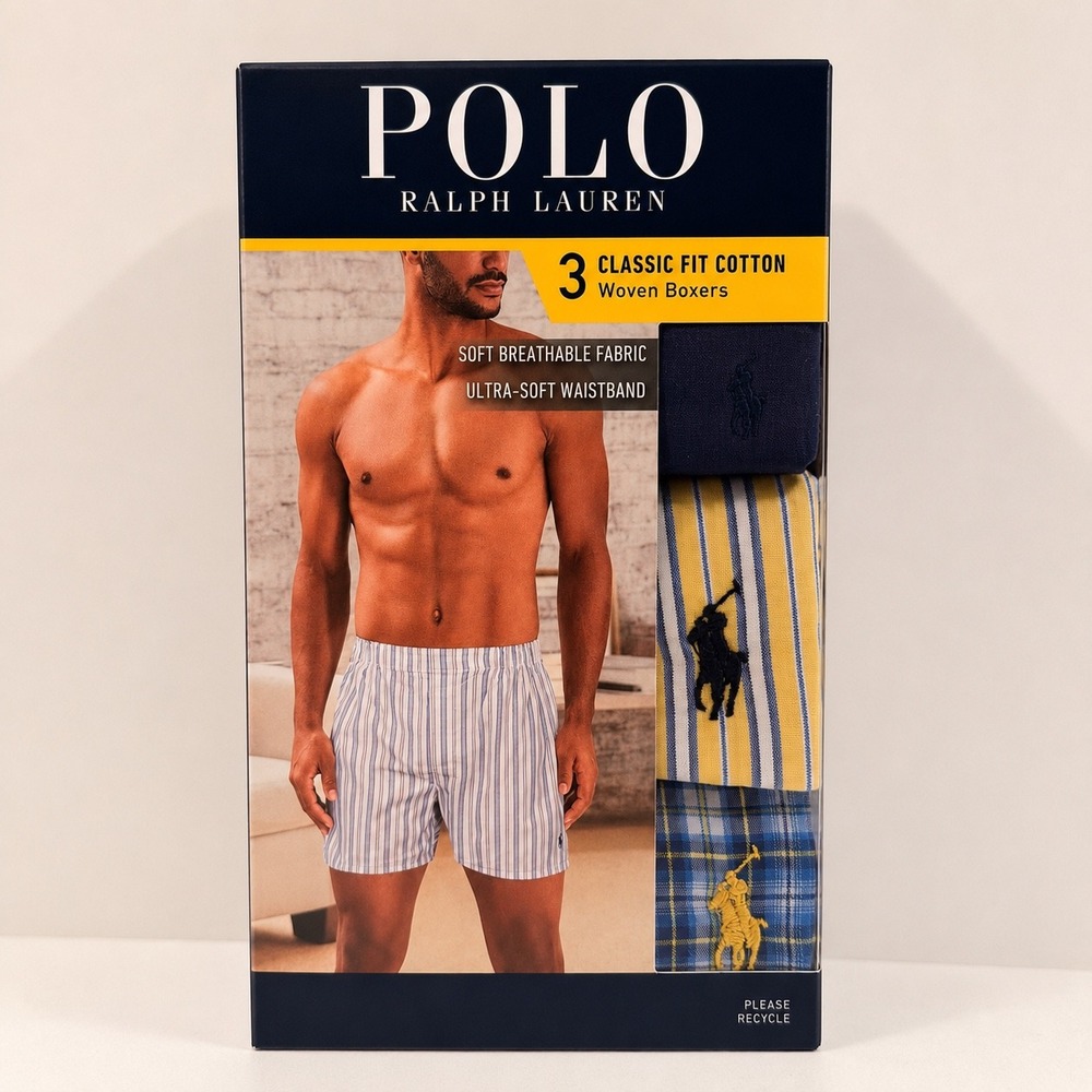 Polo Ralph Lauren Cotton Woven Boxers NEW Classic Fit (S 28-30) 3 PACK Preppy